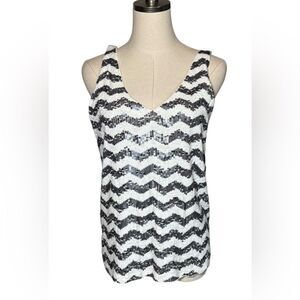 J. Crew Sequined Tank Top Chevron Black White Ladies S